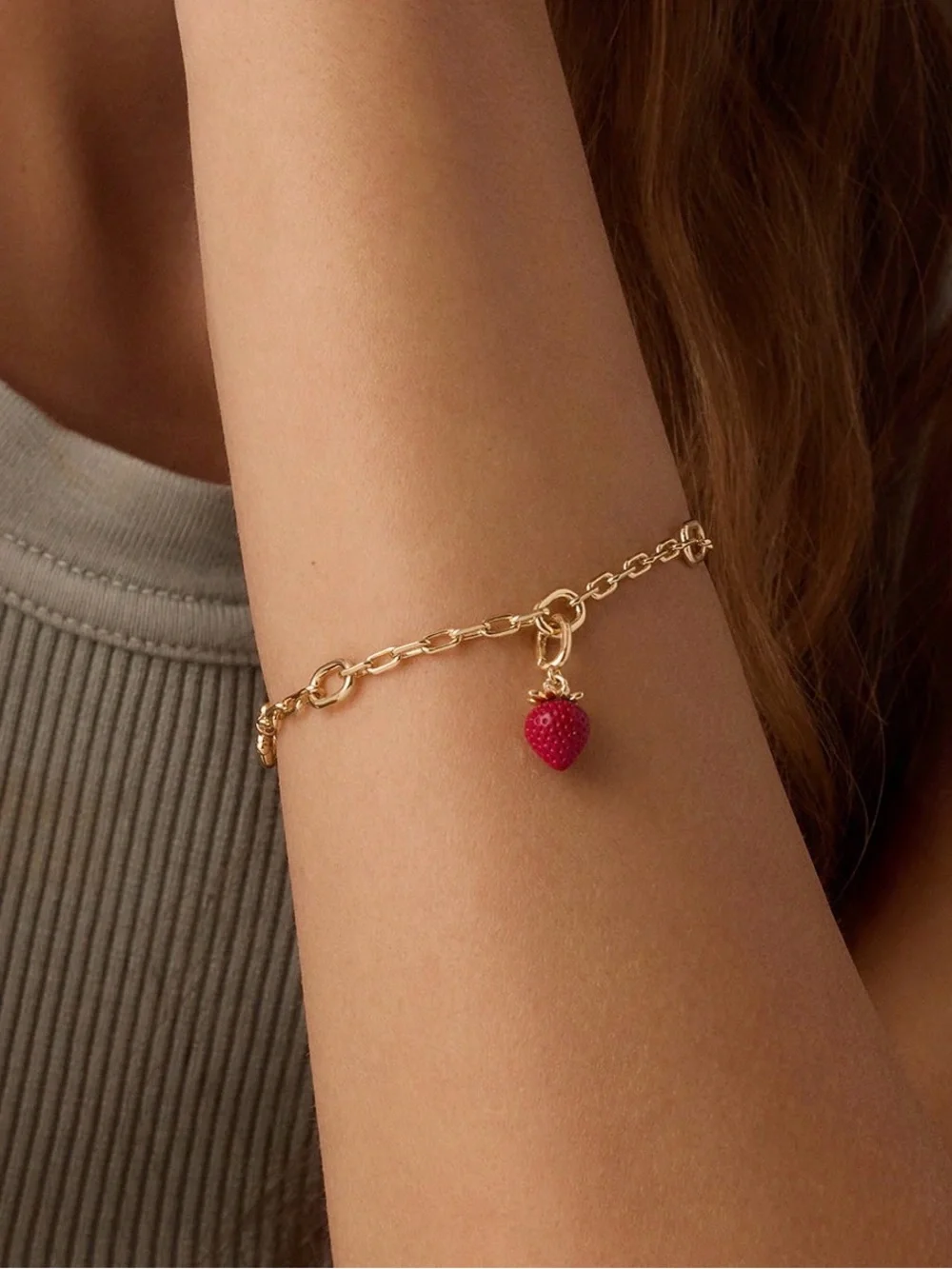 Gorjana Gold Charm Pendant - Red Enamel Strawberry, petite, Tiny - Picture 9 of 11
